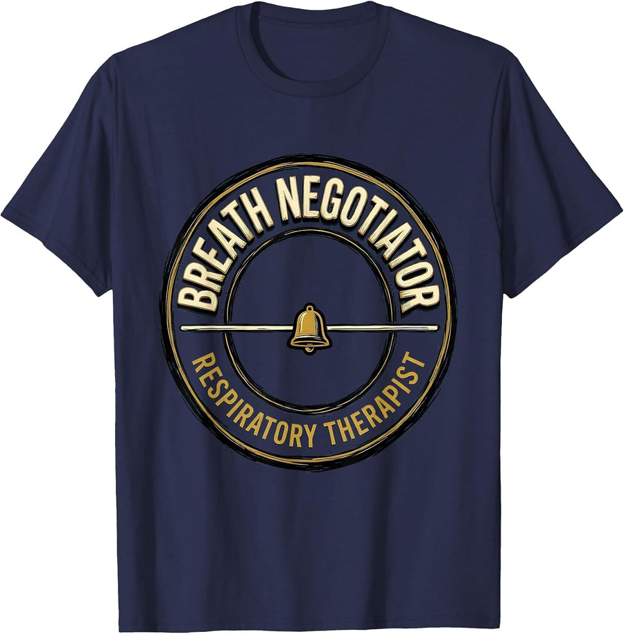 Breath Negotiator Respiratory Therapist Occupational Humor T-Shirt - Navy Blue