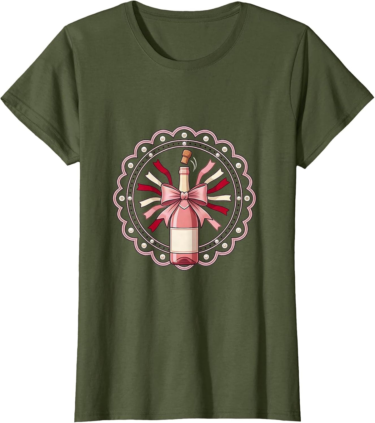 Women's Birthday Champagne Pop Confetti Celebration Graphic T-Shirt - Olive Green