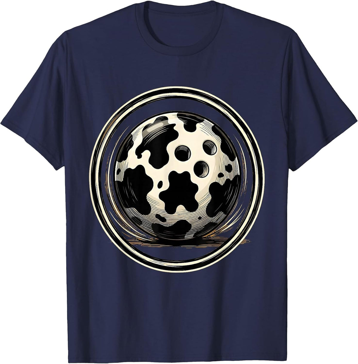 Cow Print Bowling Ball Mid-Roll Graphic Tee T-Shirt - Navy Blue