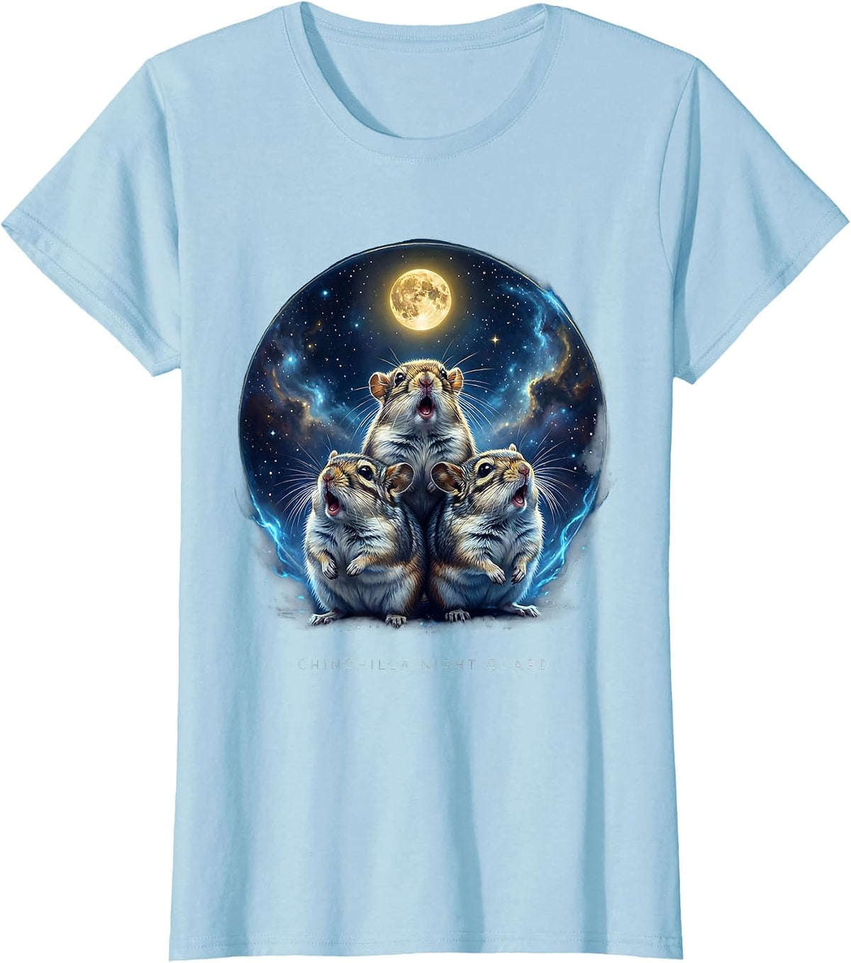 Chinchilla Night Guard Cosmic Absurdist Meme Animal Lover T-Shirt - Baby Blue