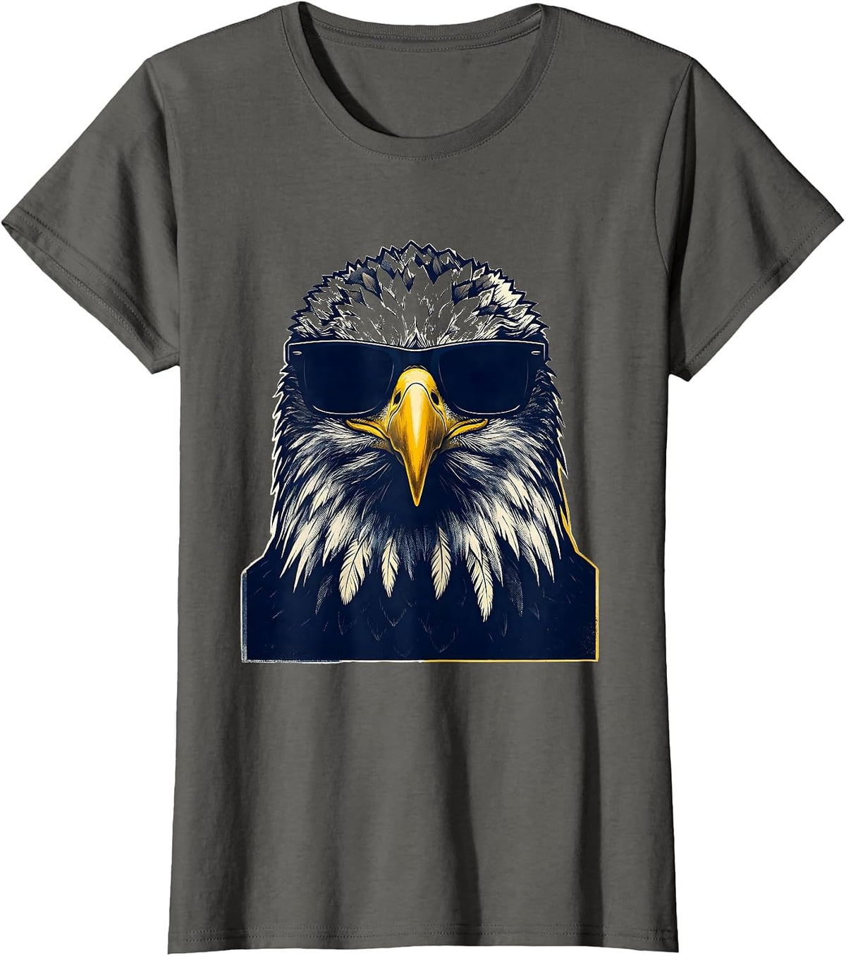 Women's Bald Eagle Sunglasses Novelty Mascot Retro T-Shirt - Asphalt Grey