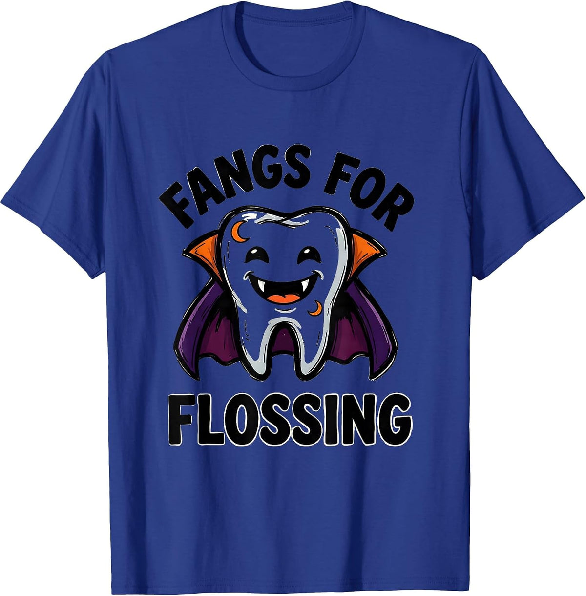 Fangs For Flossing Funny Dental Hygienist Halloween T-Shirt - Royal Blue