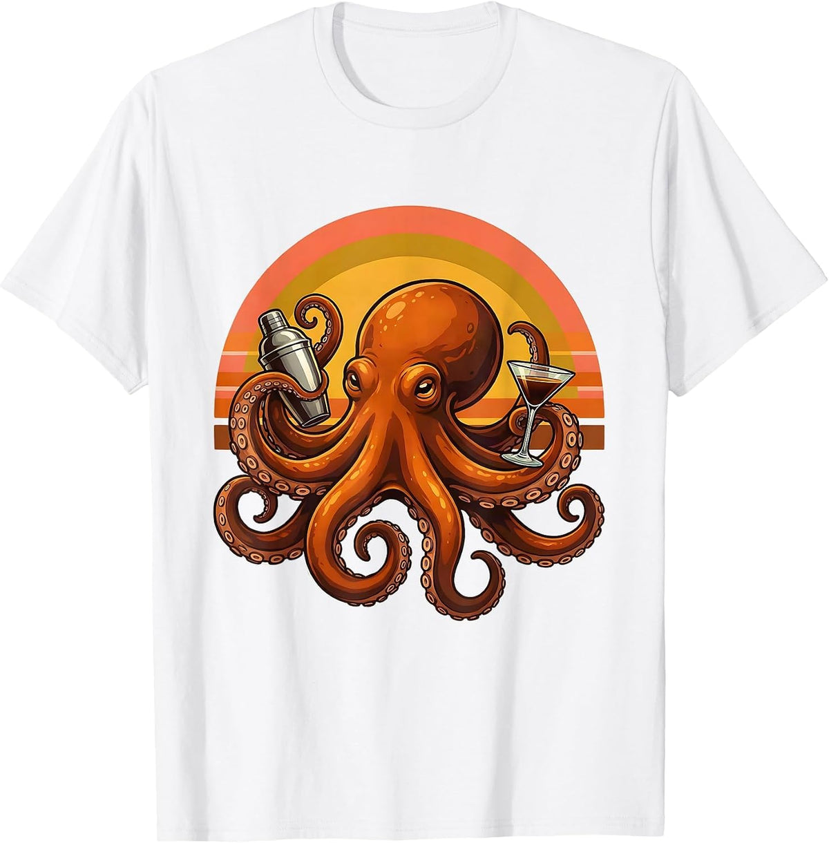 Octopus Espresso Martini Cocktail Shaker Art T-Shirt - White
