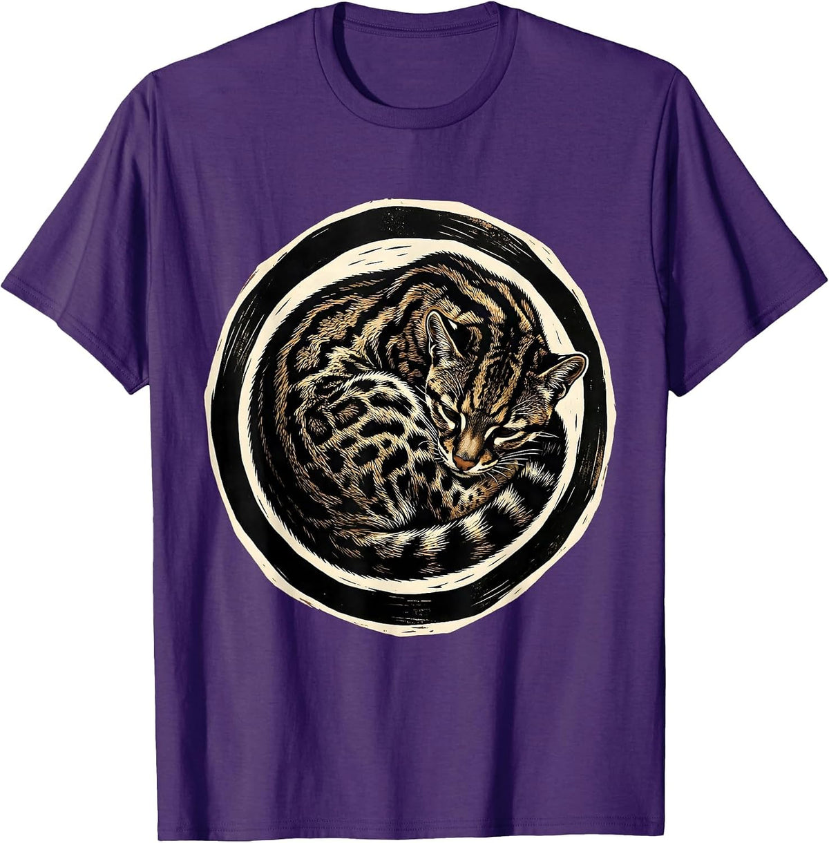 Ocelot Sleeping Curl Wild Cat Animal Print T-Shirt - Purple