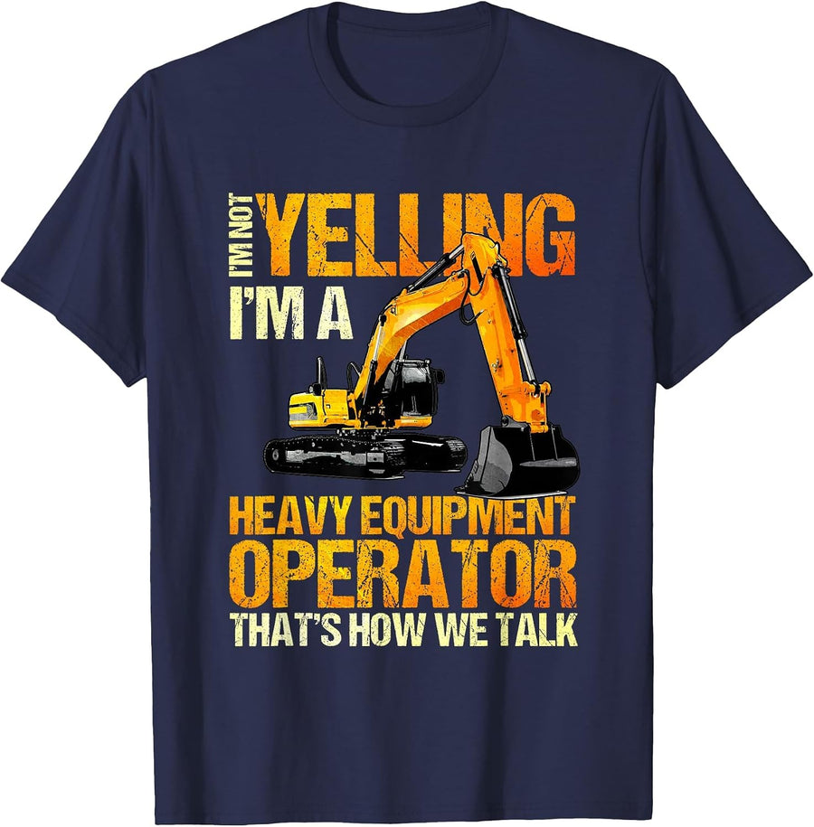 Heavy Equipment Operator Excavator Construction Backhoe T-Shirt - Navy Blue