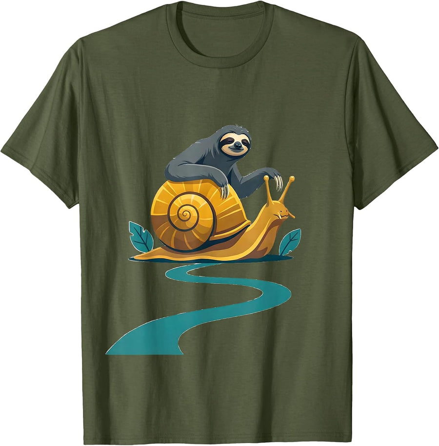 Sloth Snail Ride Funny Sloth Lover Gift T-Shirt, Men, Olive Green, X-Large - As Pictured