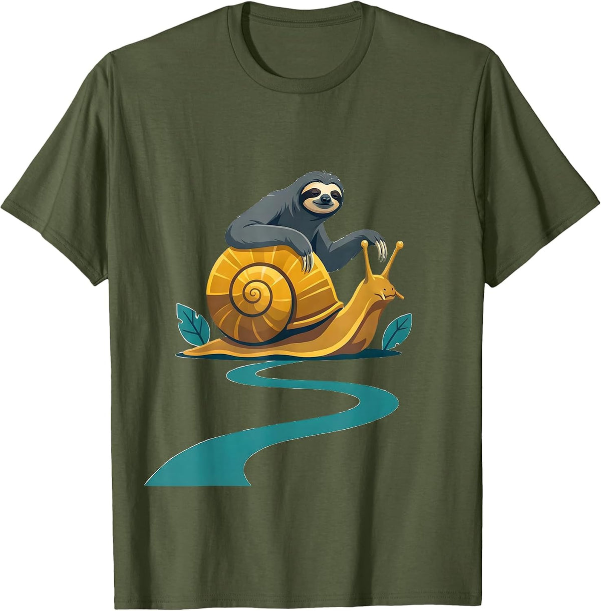 Sloth Snail Ride Funny Sloth Lover Gift T-Shirt, Men, Olive Green, Medium - As Pictured