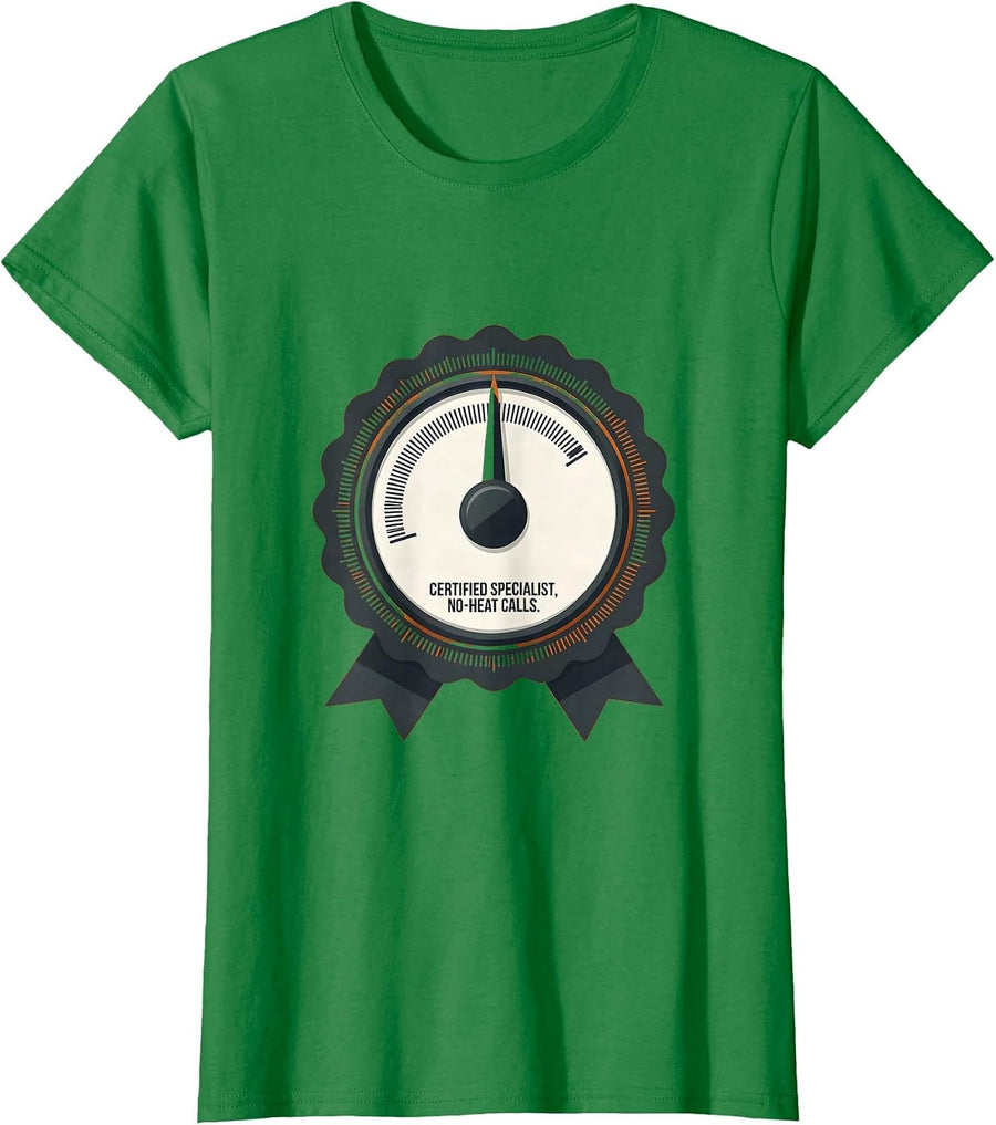 Women's Certified Specialist, No-Heat Calls Funny HVAC Tech Dad T-Shirt - Kelly Green