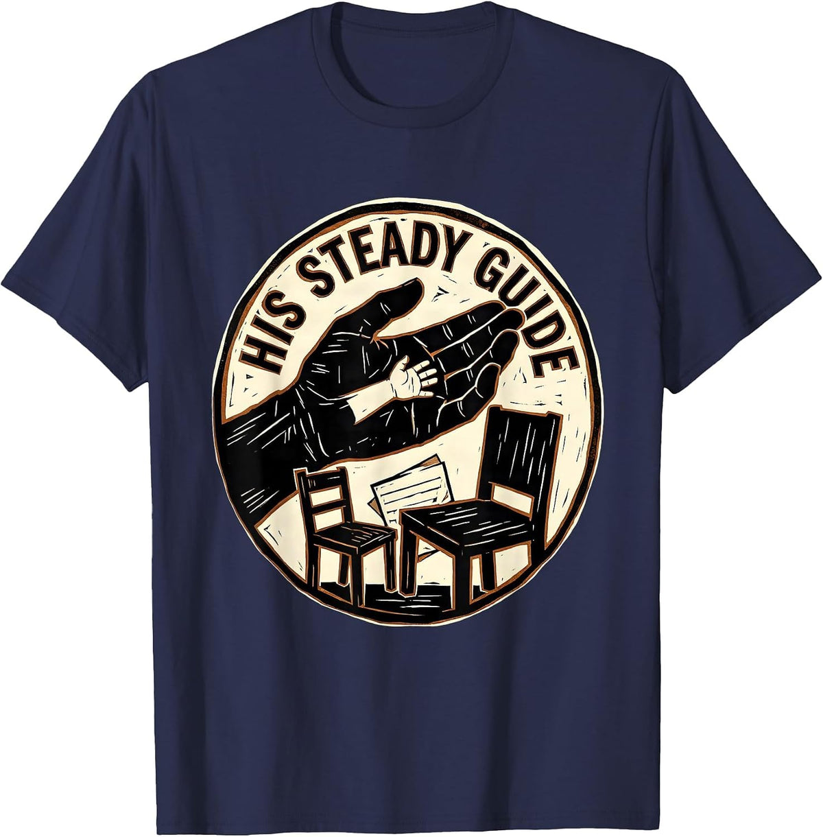 His Steady Guide Linocut Paraprofessional Back To School T-Shirt - Navy Blue