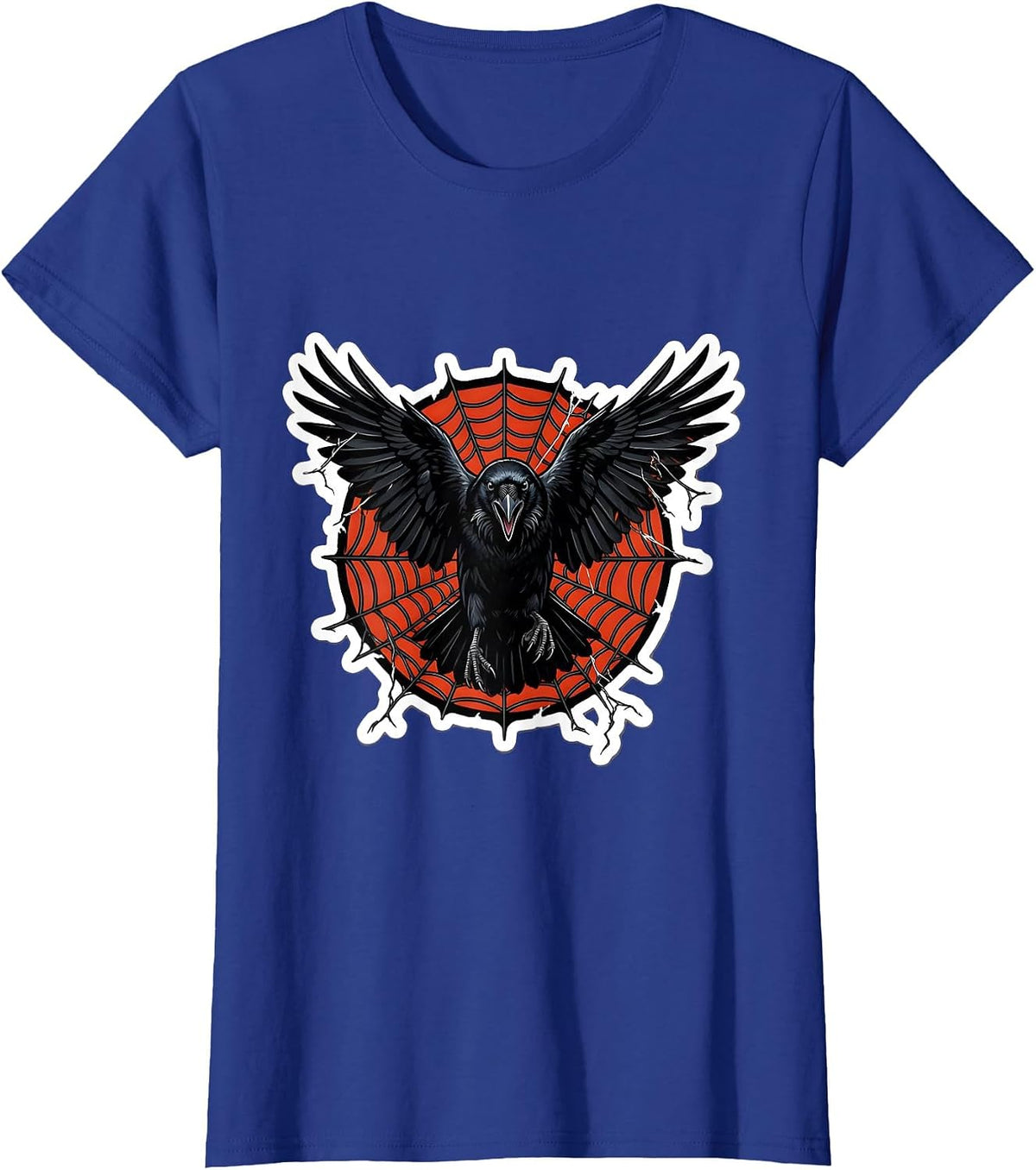 Women's Crow Bursting Through Spider Web Graphic T-Shirt - Royal Blue