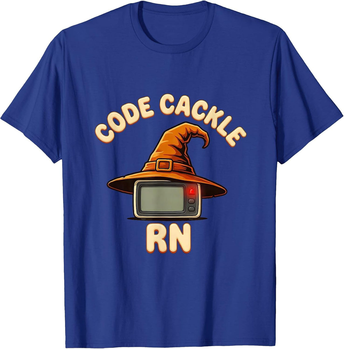 Code Cackle RN Retro 70s Funny Halloween Nurse Medical Humor T-Shirt - Royal Blue