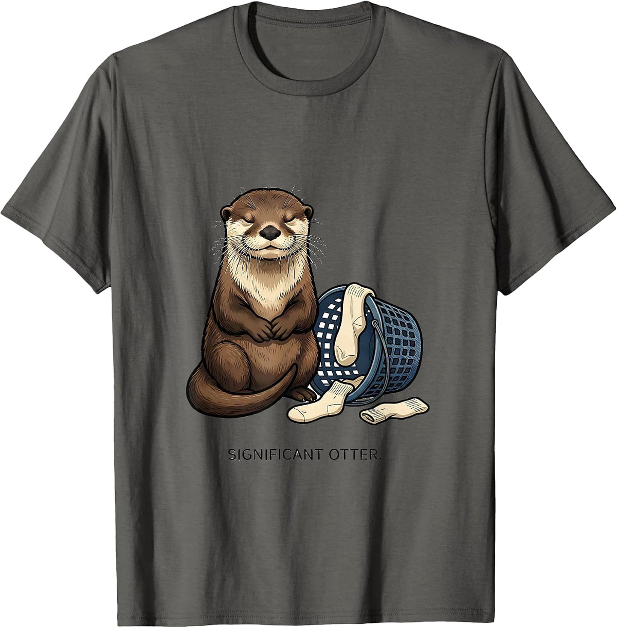 Men's Round Otter Chibi Funny Animal Lover Gift T-Shirt - Asphalt Grey