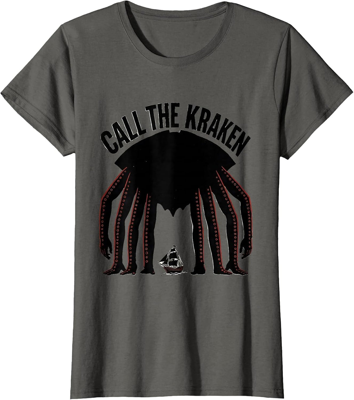 Women's Call The Kraken Vintage Octopus Sea Monster Lover Graphic T-Shirt - Asphalt Grey