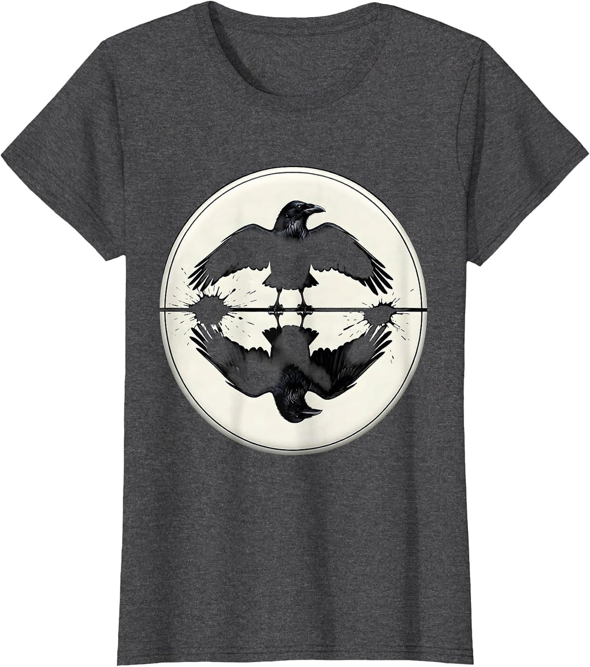 Women's Crow Reflection Upside Down in Still Water T-Shirt - Dark Heather Grey
