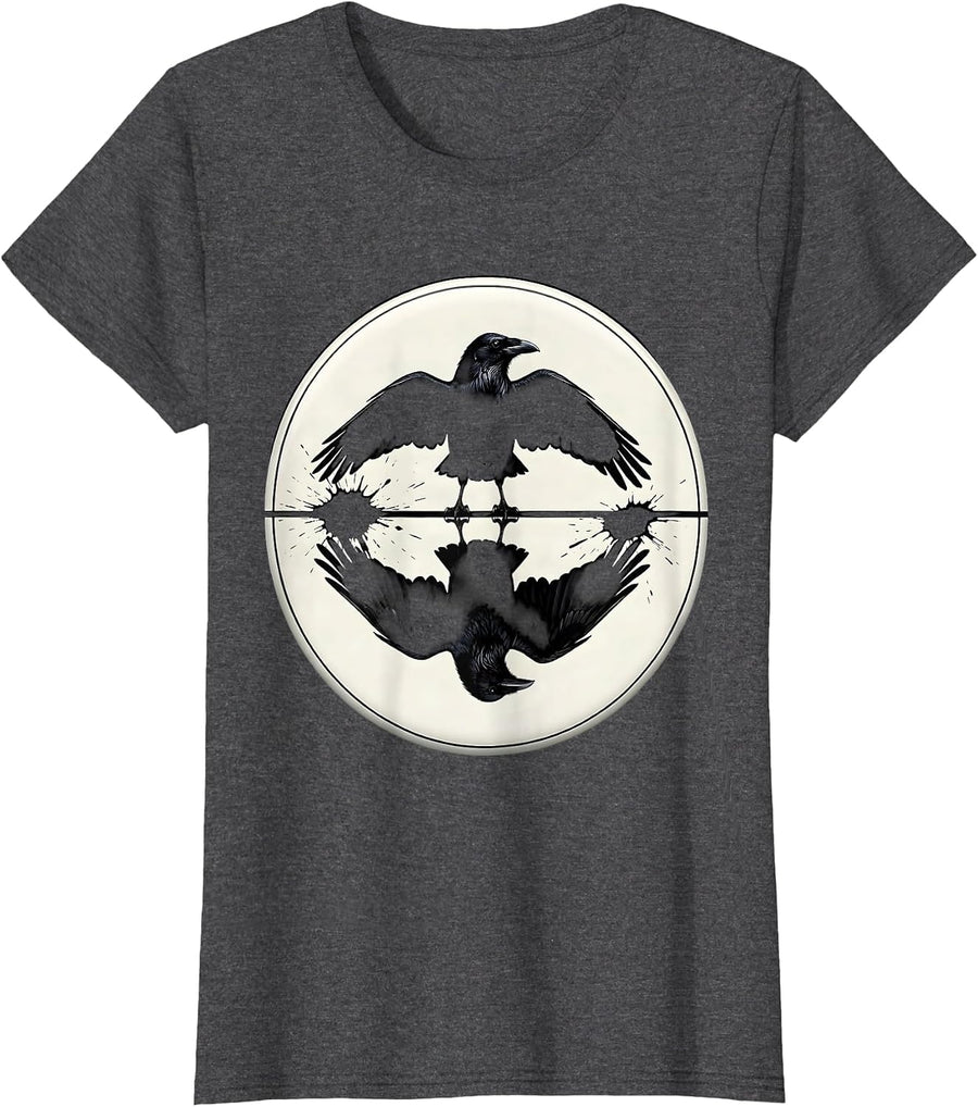 Women's Crow Reflection Upside Down in Still Water T-Shirt - Dark Heather Grey