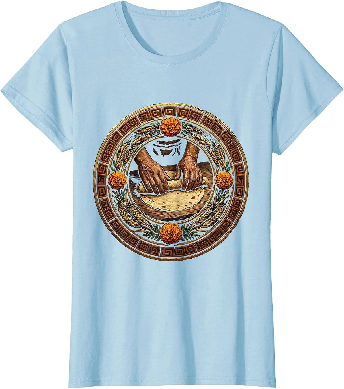 Abuela Tortilla Rolling Mexican Heritage Graphic T-Shirt - Baby Blue