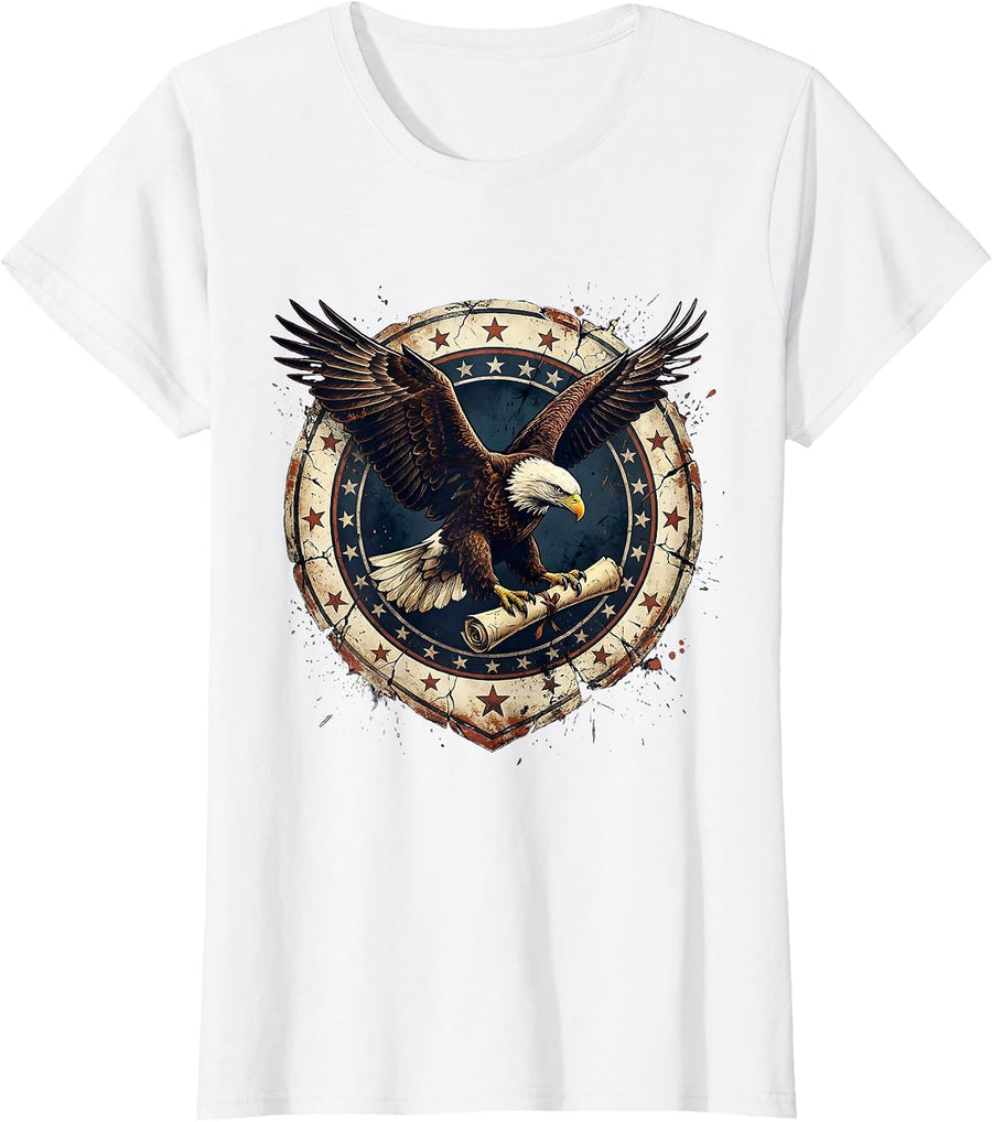 Women's Bald Eagle Landing on Constitution Scroll T-Shirt - White