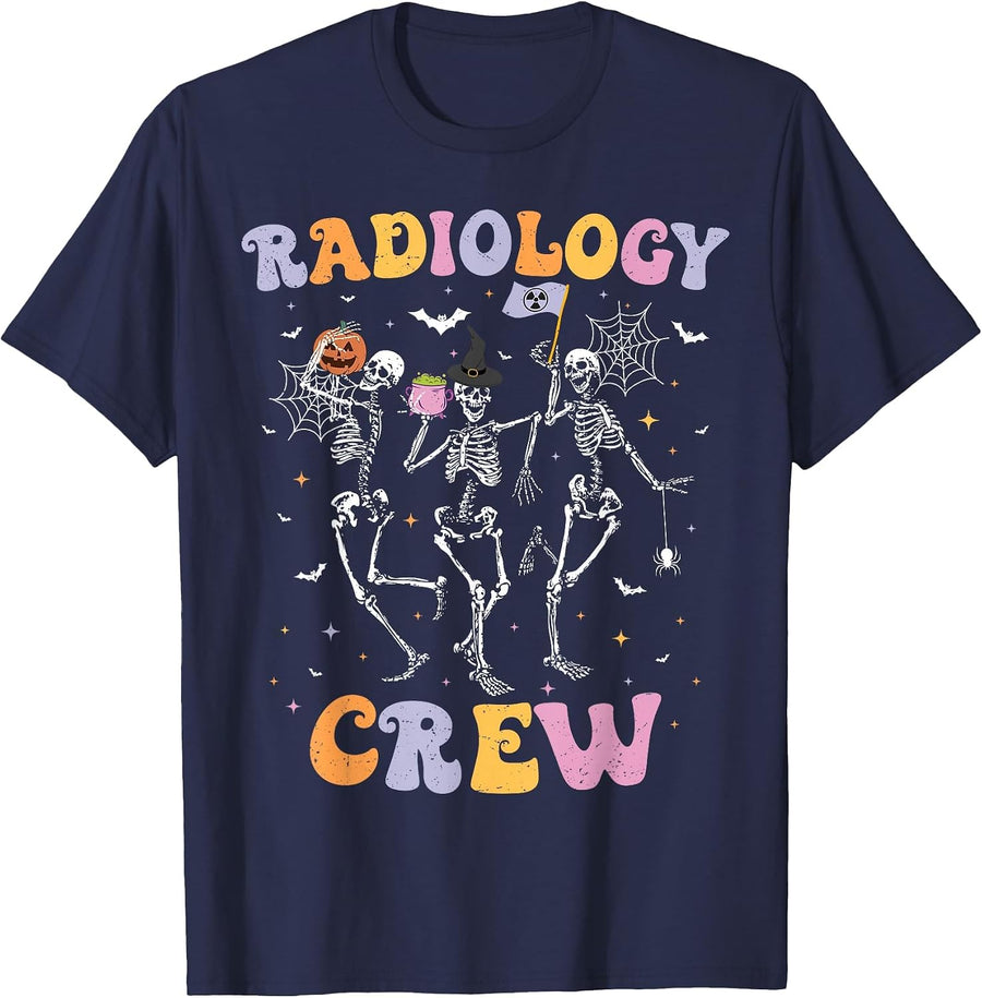 Dancing Skeleton Radiology Crew Halloween Spooky RAD Tech T-Shirt - Navy Blue