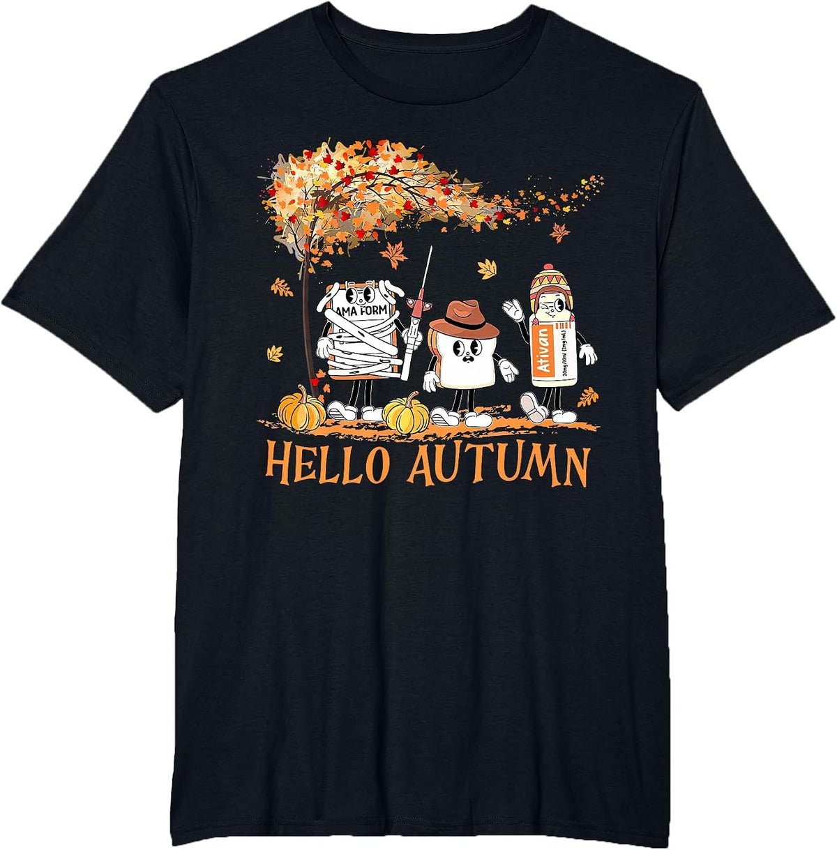 Hello Autumn Emergency Room ER Nurse Thanksgiving Fall Vibes T-Shirt - Black