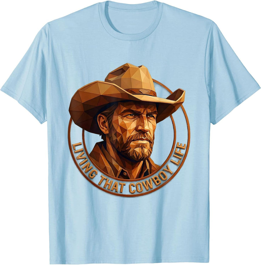 Men's Living That Cowboy Life Western Graphic Design T-Shirt - Baby Blue