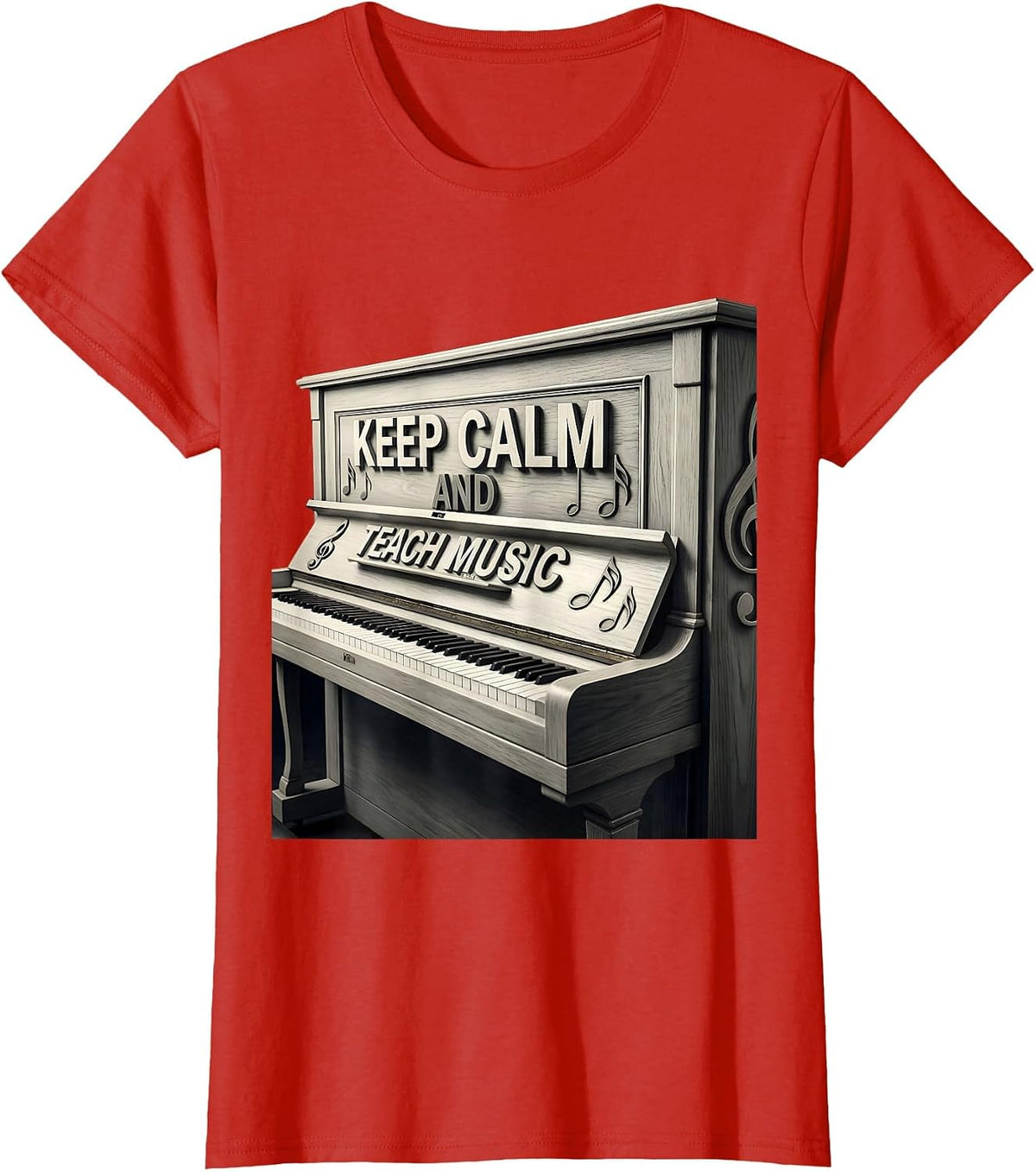 Keep Calm and Teach Music Teacher Design T-Shirt - Red