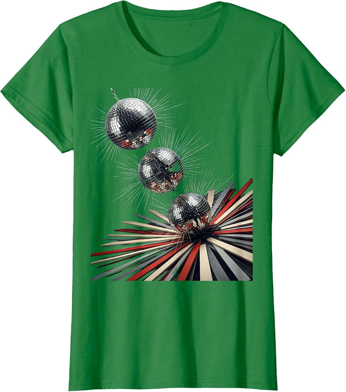 Women's Faceted Mirror Ball Retro Disco Party Costume T-Shirt - Kelly Green