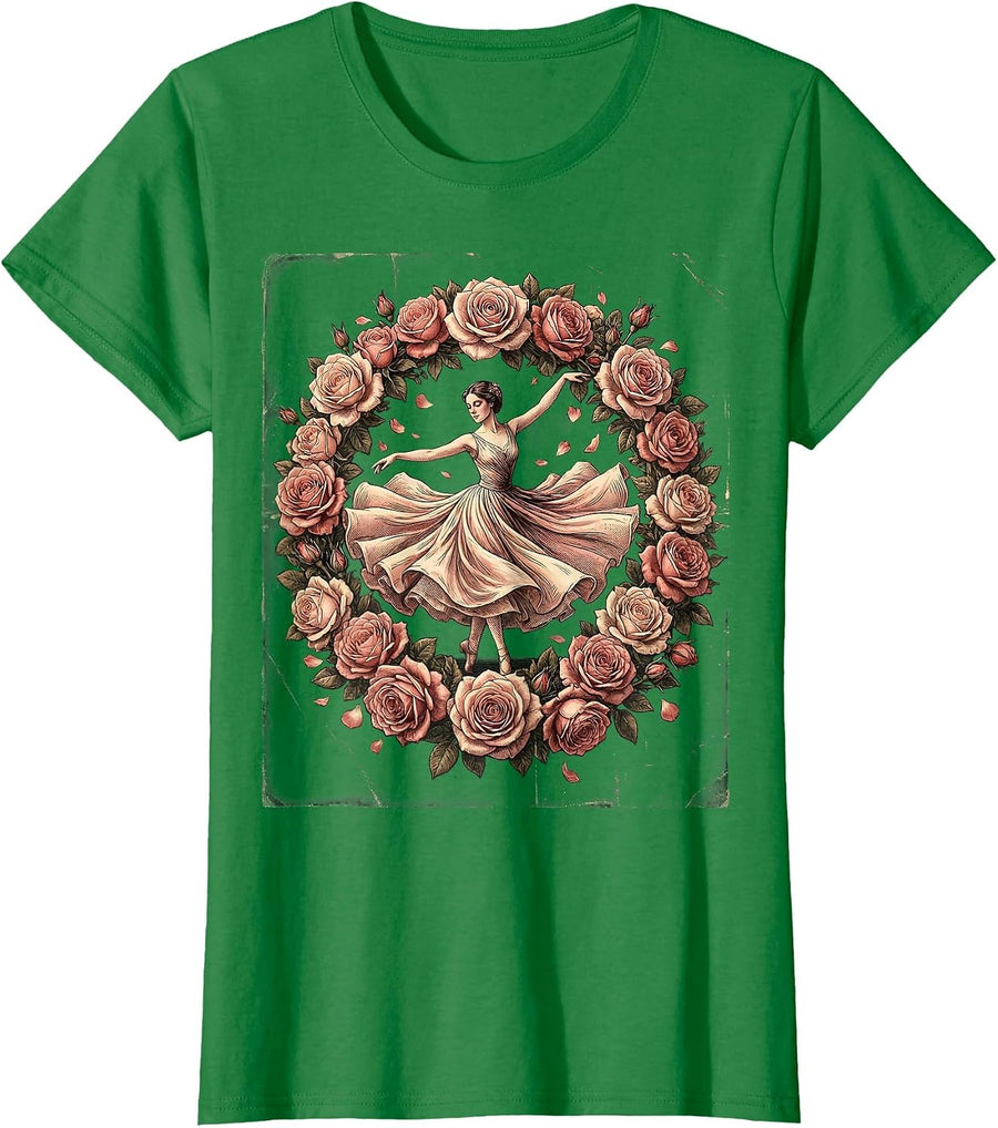 Women's Gigi Dancing in a Circle of Rose Petals T-Shirt - Kelly Green