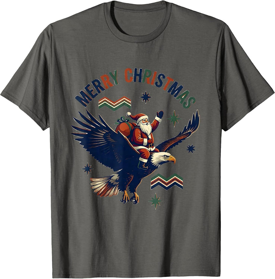 Merry Christmas Midcentury Modern Patriotic Bald Eagle USA T-Shirt - Asphalt Grey