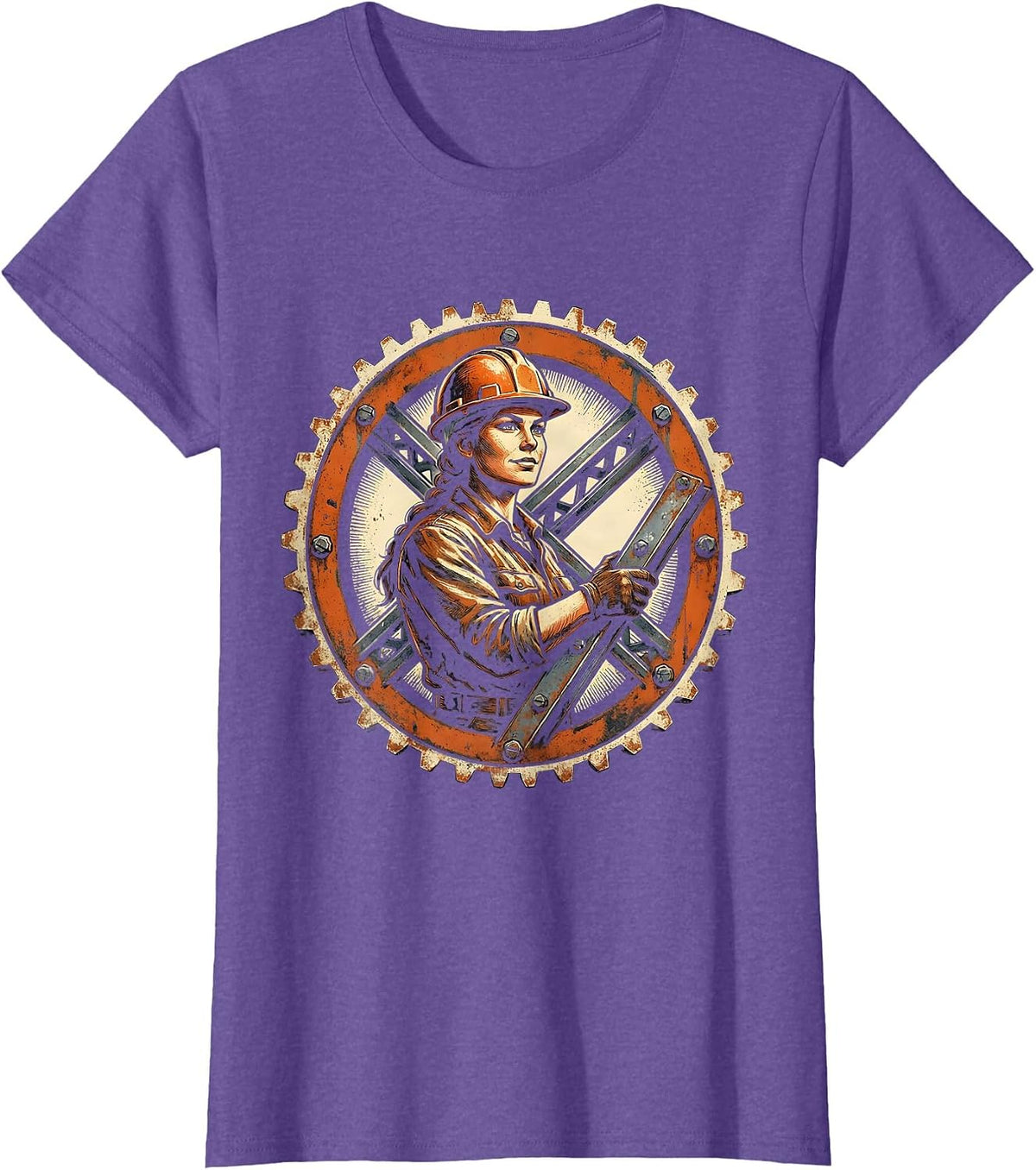 Do It Lady Iron Worker Hard Hat Builder Tee T-Shirt - Purple Heather