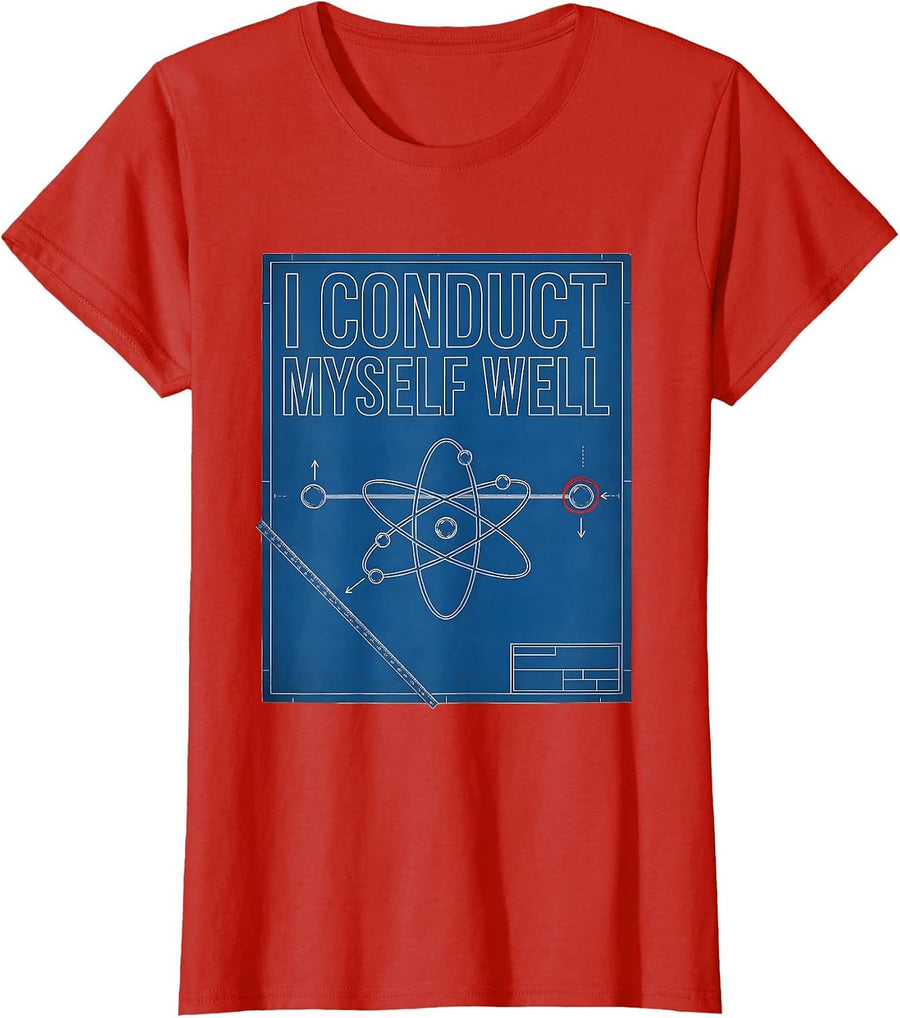Women's I Conduct Myself Well Technical Blueprint Chemistry Nerd T-Shirt - Red