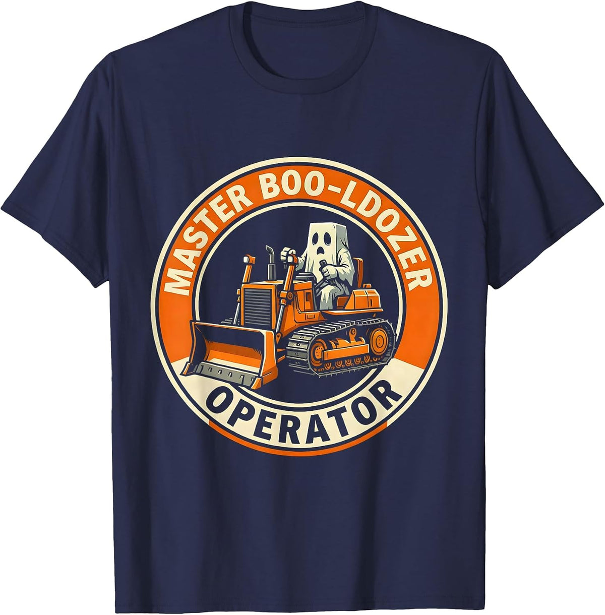 Master Boo-ldozer Operator Halloween Ghost Design T-Shirt - Navy Blue