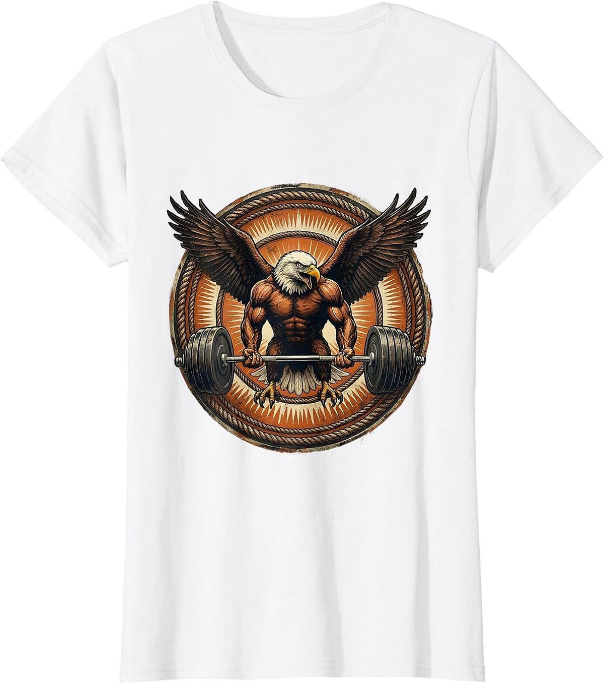 Bald Eagle Deadlifting Fierce Gym Graphic T-Shirt - White