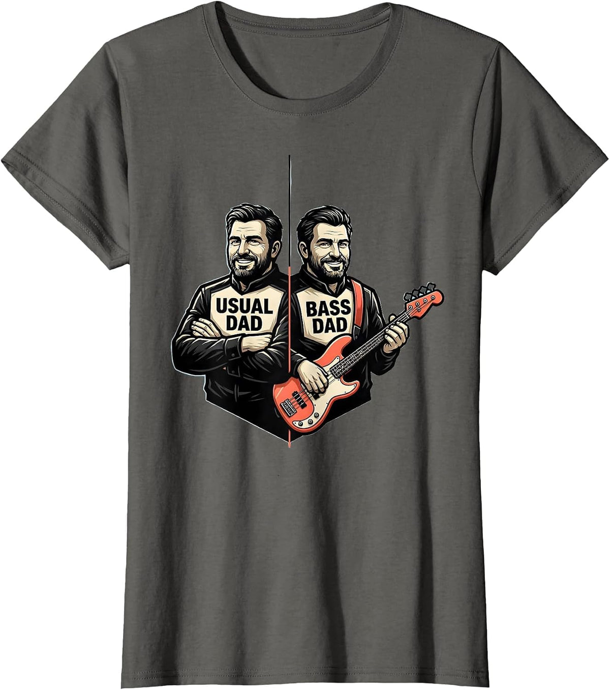 Women's USUAL DAD BASS DAD Funny Guitar Father Musician Humor T-Shirt - Asphalt Grey