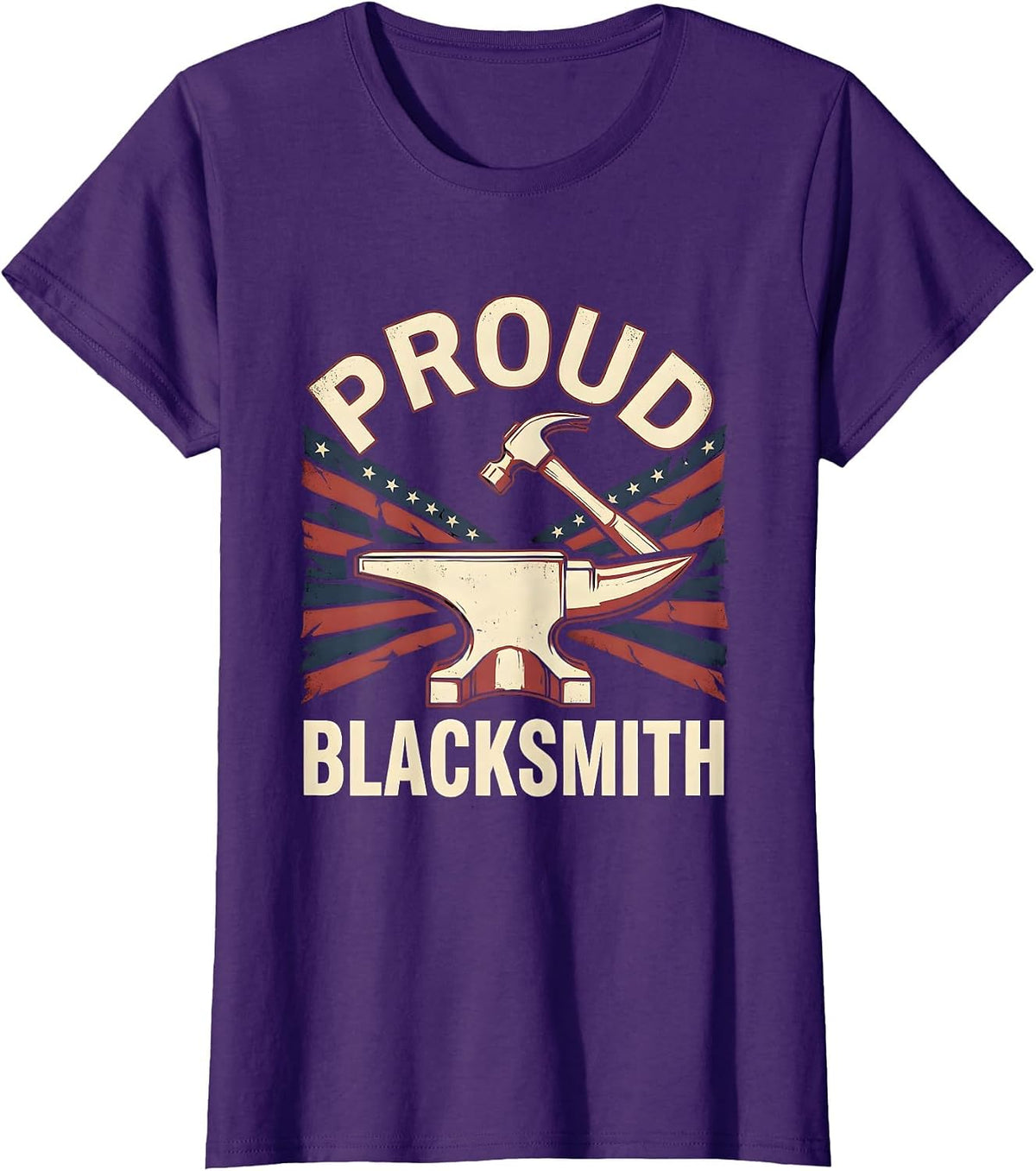 Women's Proud Blacksmith Patriotic Anvil Hammer American Flag T-Shirt - Purple