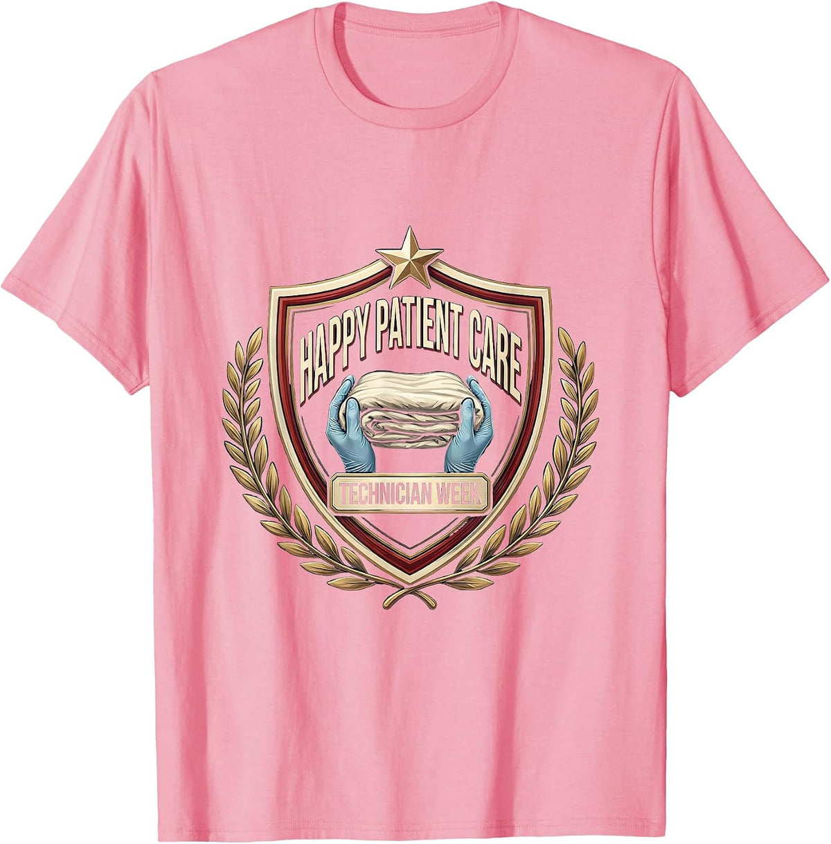 Men's Happy Patient Care Technician Week Appreciation Emblem T-Shirt - Pink