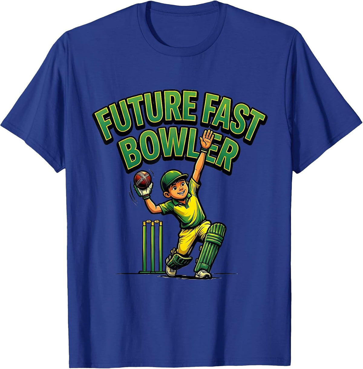 Men's Future Fast Bowler Cartoon Cricket Bowler Youth Gift T-Shirt - Royal Blue