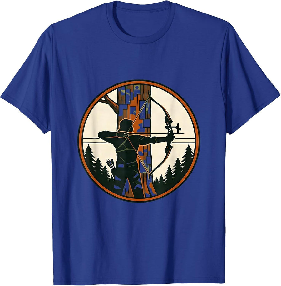 Hunting Bow Camo Tree Trunk Archery Design T-Shirt - Royal Blue
