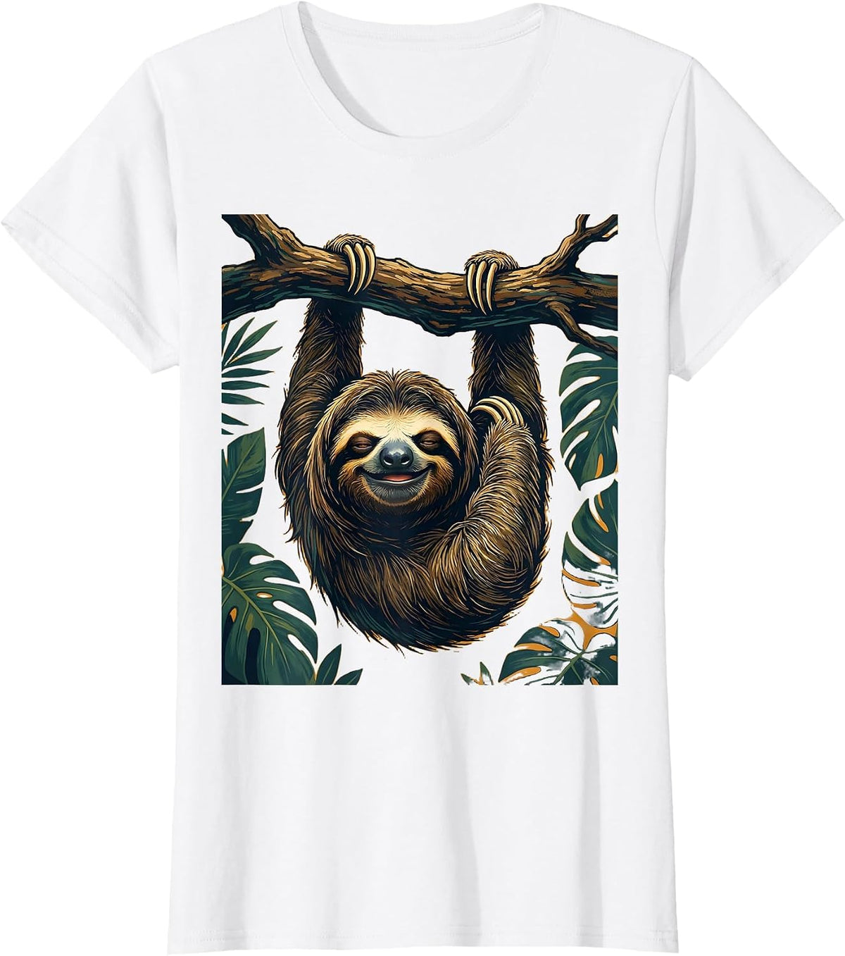 Lazy Sloth Hanging Upside Down From Branch T-Shirt - White