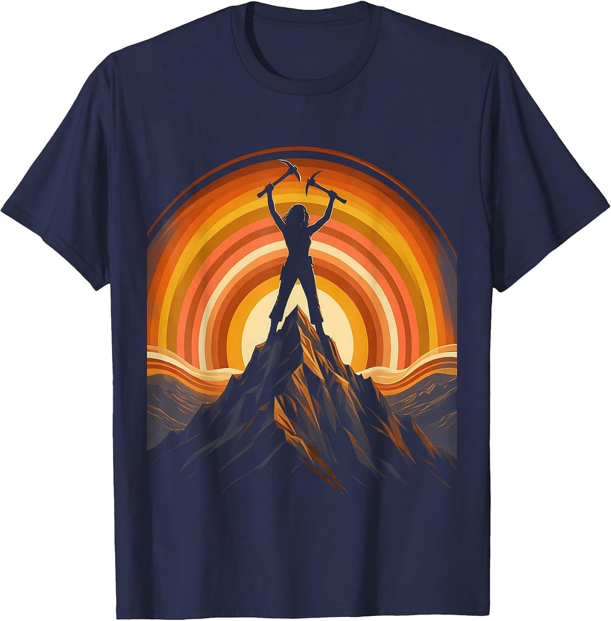Labor Day Mountain Summit Pickaxe Graphic T-Shirt - Navy Blue
