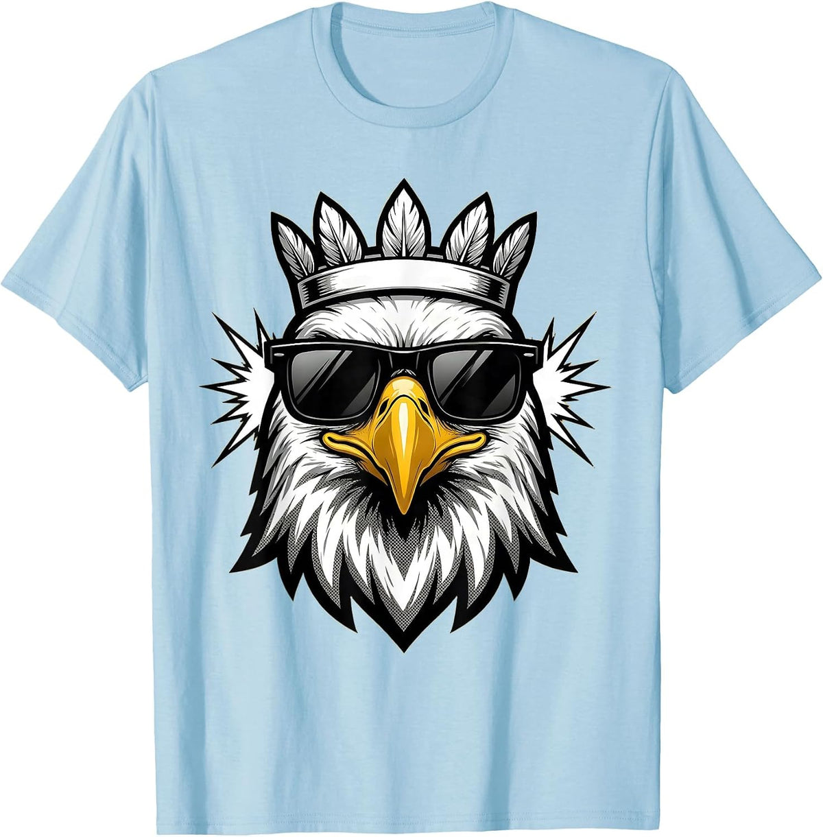 Men's Bald Eagle Comic Sunglasses Eagle Fan Novelty T-Shirt - Baby Blue