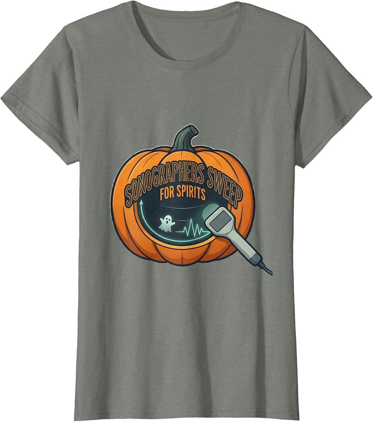 Women's Sonographers Sweep For Spirits Funny Radiology Tech T-Shirt - Olive Heather
