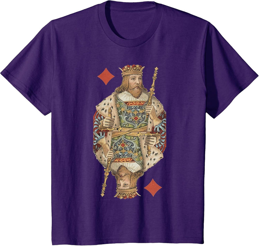 King of Diamonds Antique Art Nouveau Playing Card Art T-Shirt, Youth, Purple, X-Small - As Pictured