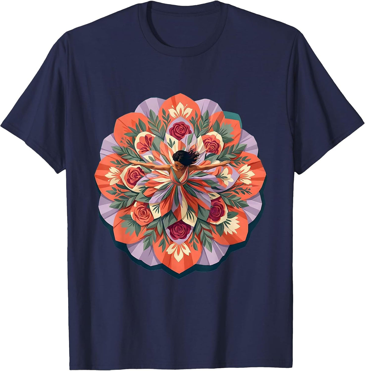 Men's Gigi Swirling Floral Dance Overhead View T-Shirt - Navy Blue
