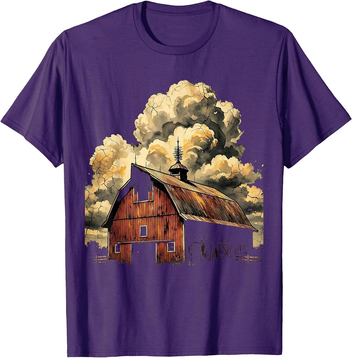 Men's Red Barn Lightning Rod Storm Clouds Graphic T-Shirt - Purple