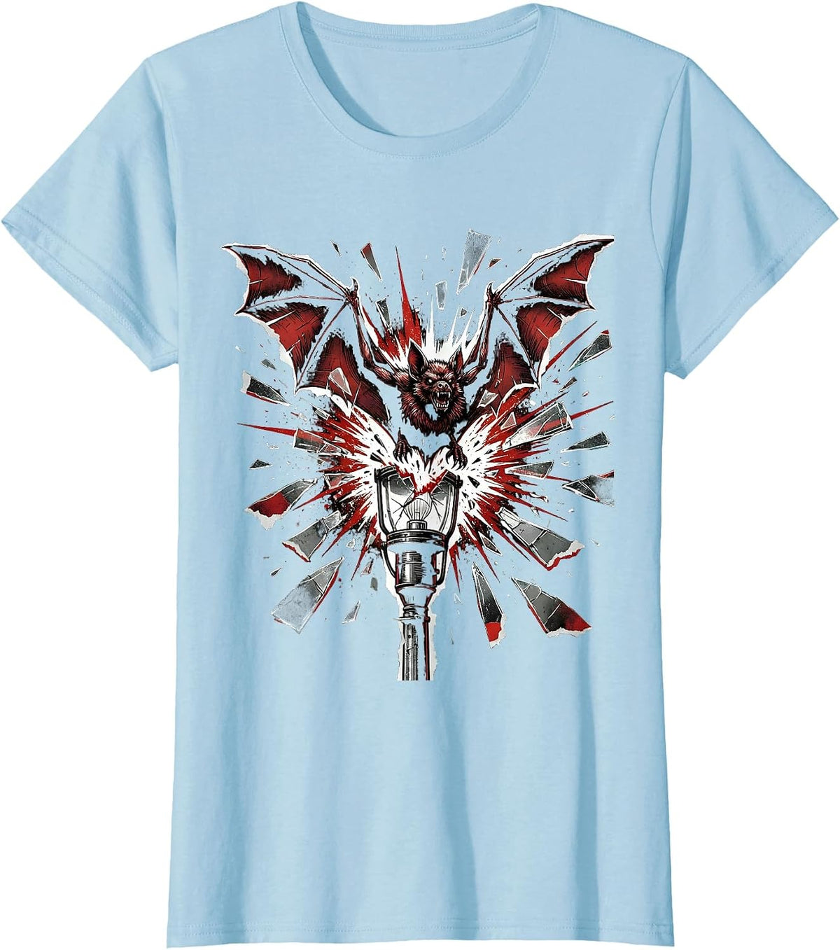 Punk Bat Shattered Streetlight Graphic T-Shirt - Baby Blue