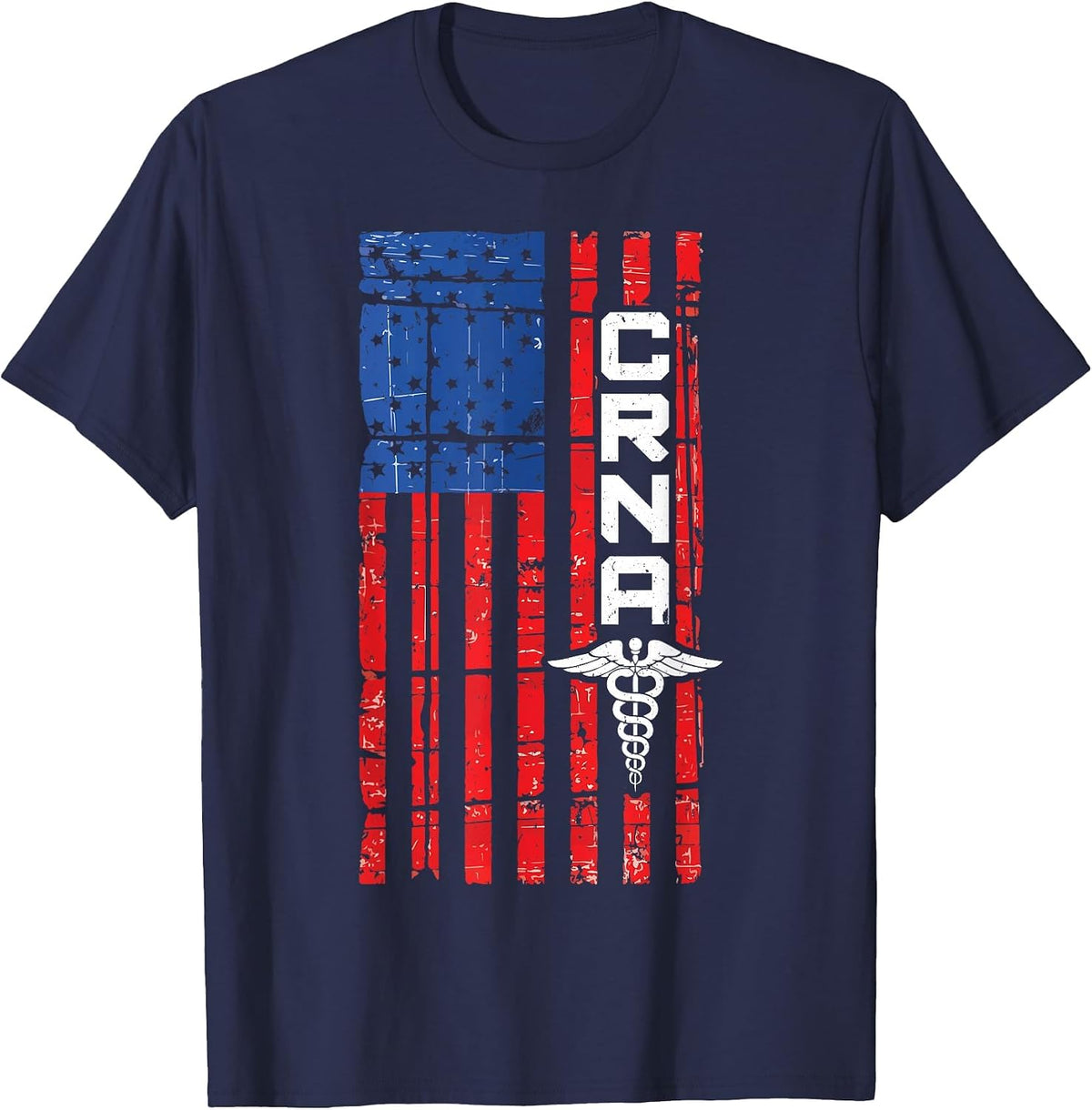 CRNA American Flag USA T-Shirt for Proud Nurses T-Shirt - Navy Blue