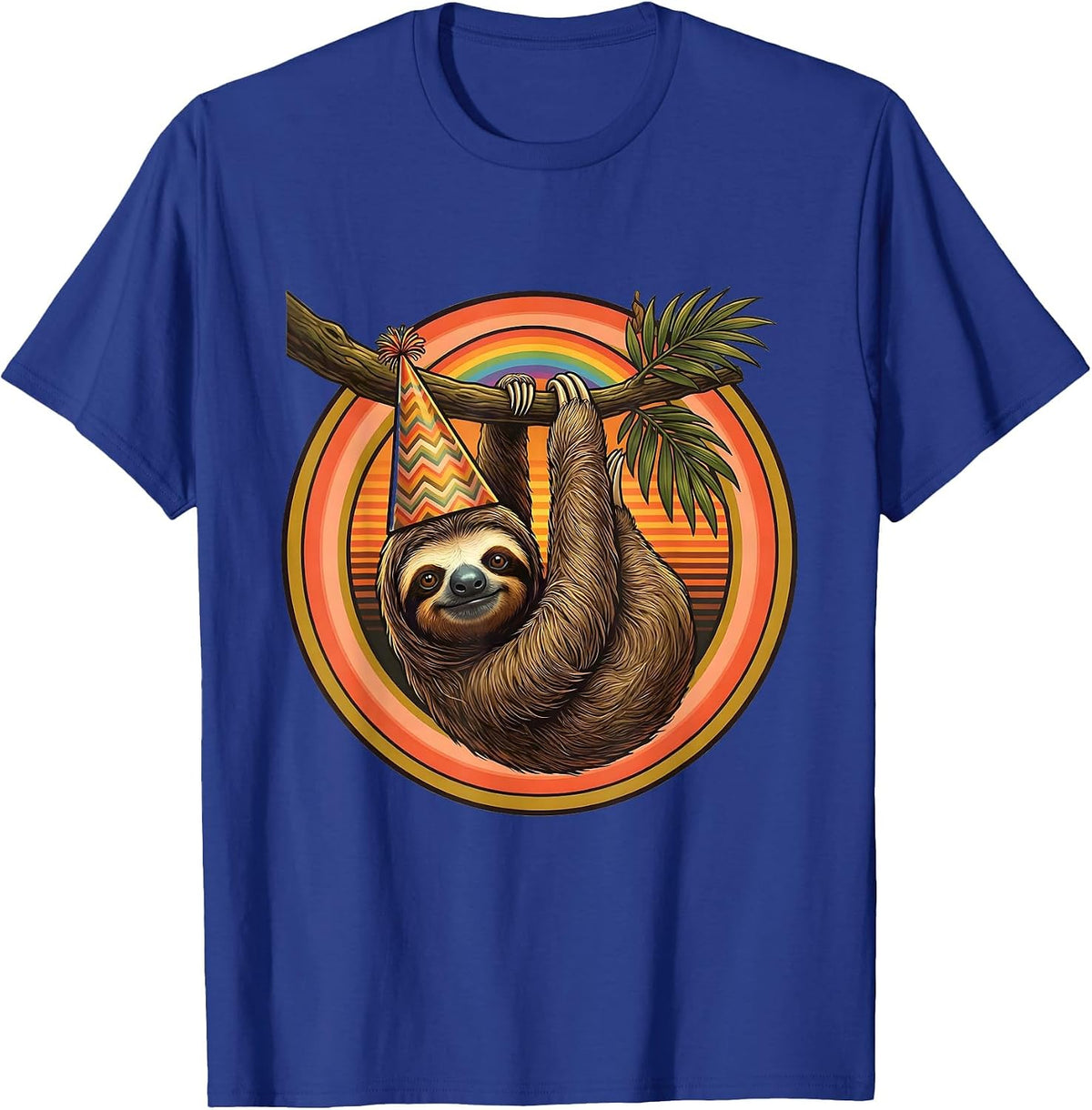 Men's Birthday Sloth Party Hat Hanging From Branch T-Shirt - Royal Blue