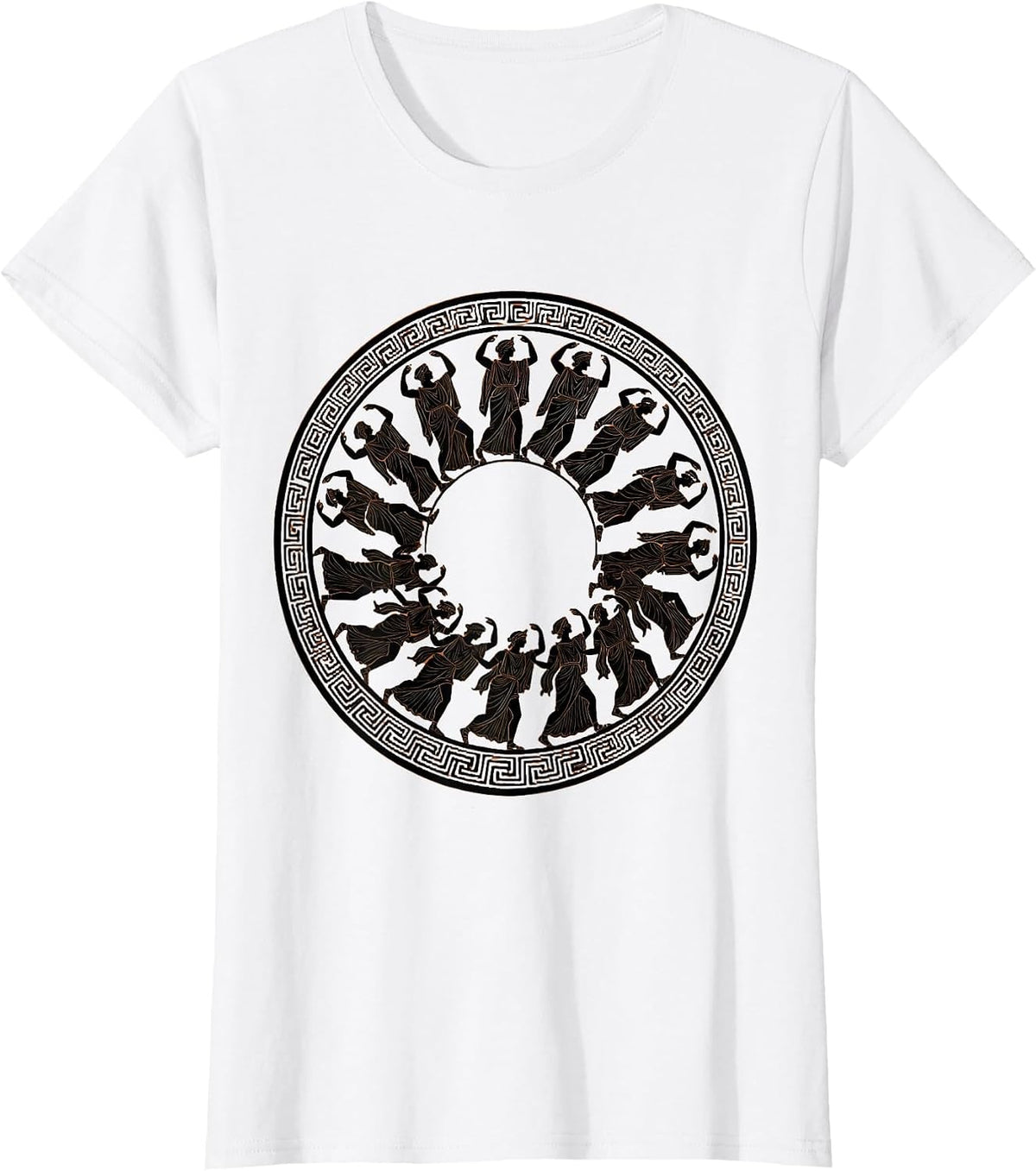 Ancient Greek Pottery Dancers Illustration T-Shirt - White
