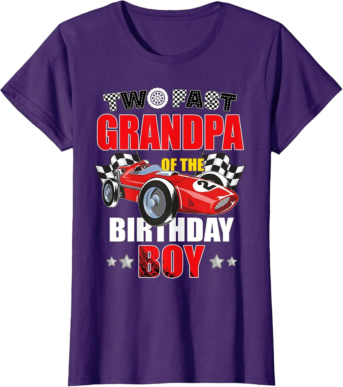 Grandpa of The Two Fast 2nd Birthday Boy Racing Car Family T-Shirt, Women, Purple, X-Large - As Pictured