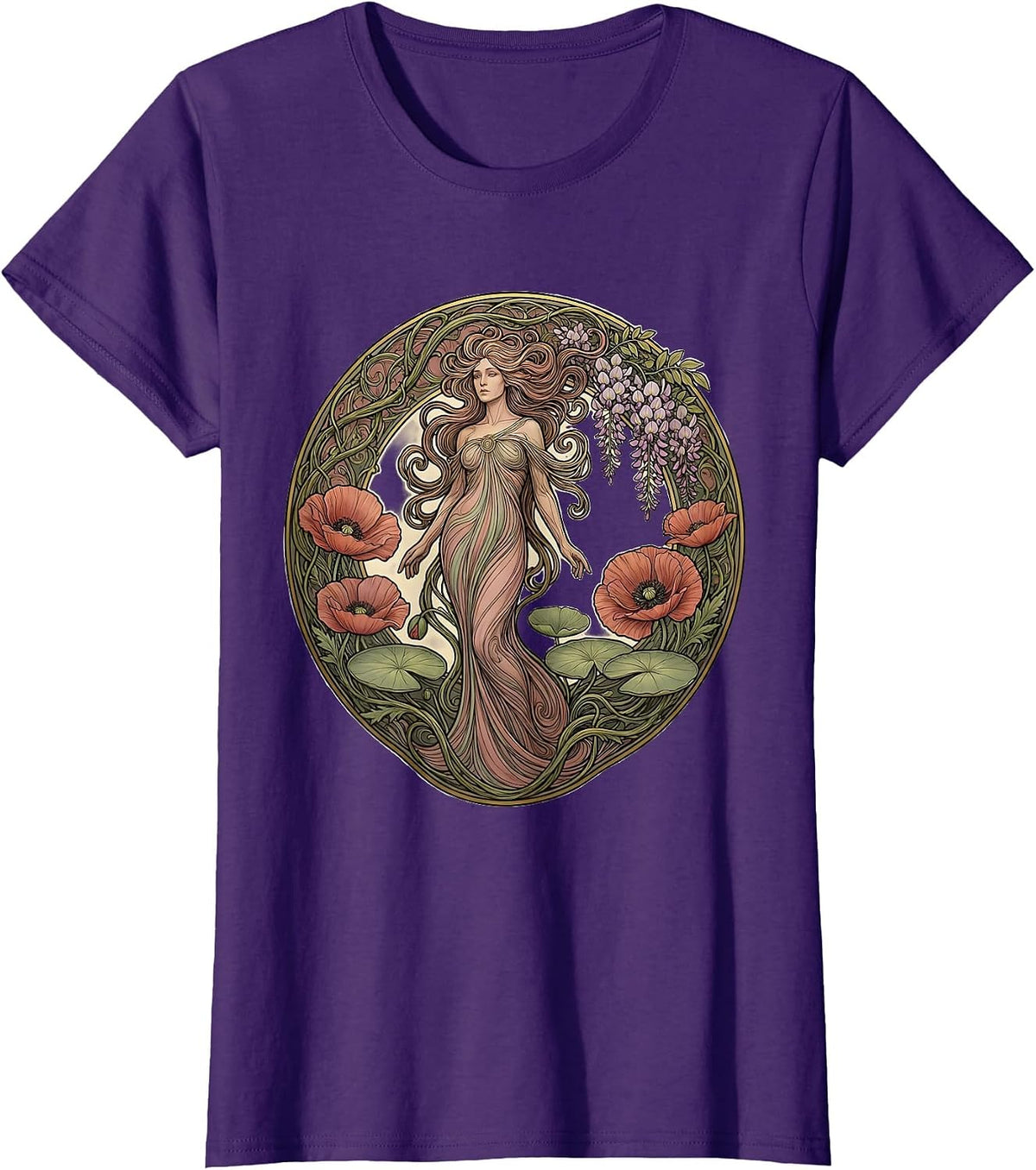 Women's Gigi Botanical Floral Illustration Design T-Shirt - Purple